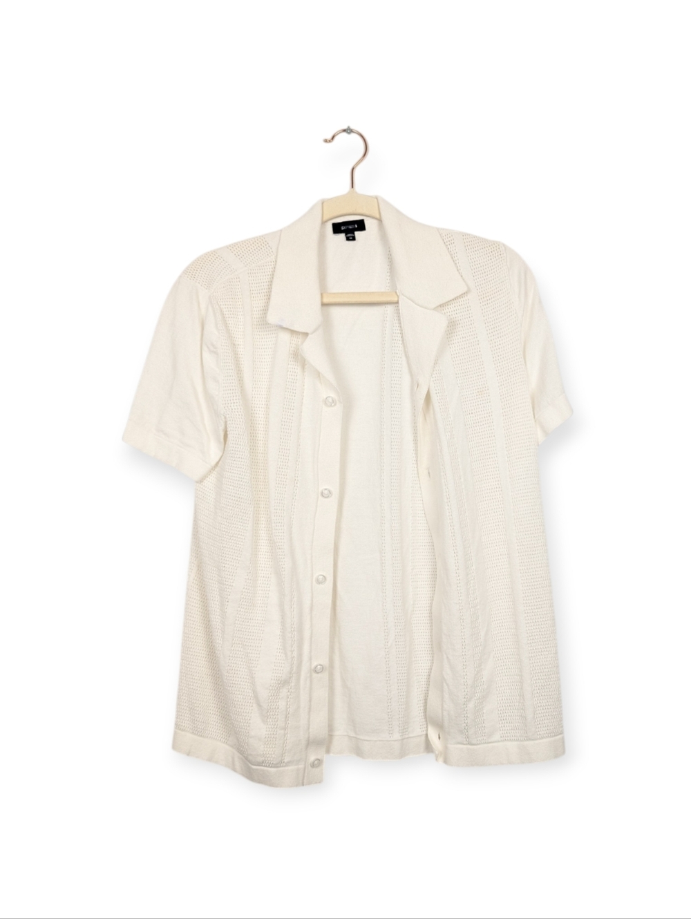 Express Pointelle Knit Shirt XS White Cotton Button Front Collared